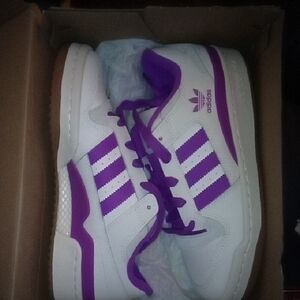 Adidas White and Purple Burst Athletic Shoes